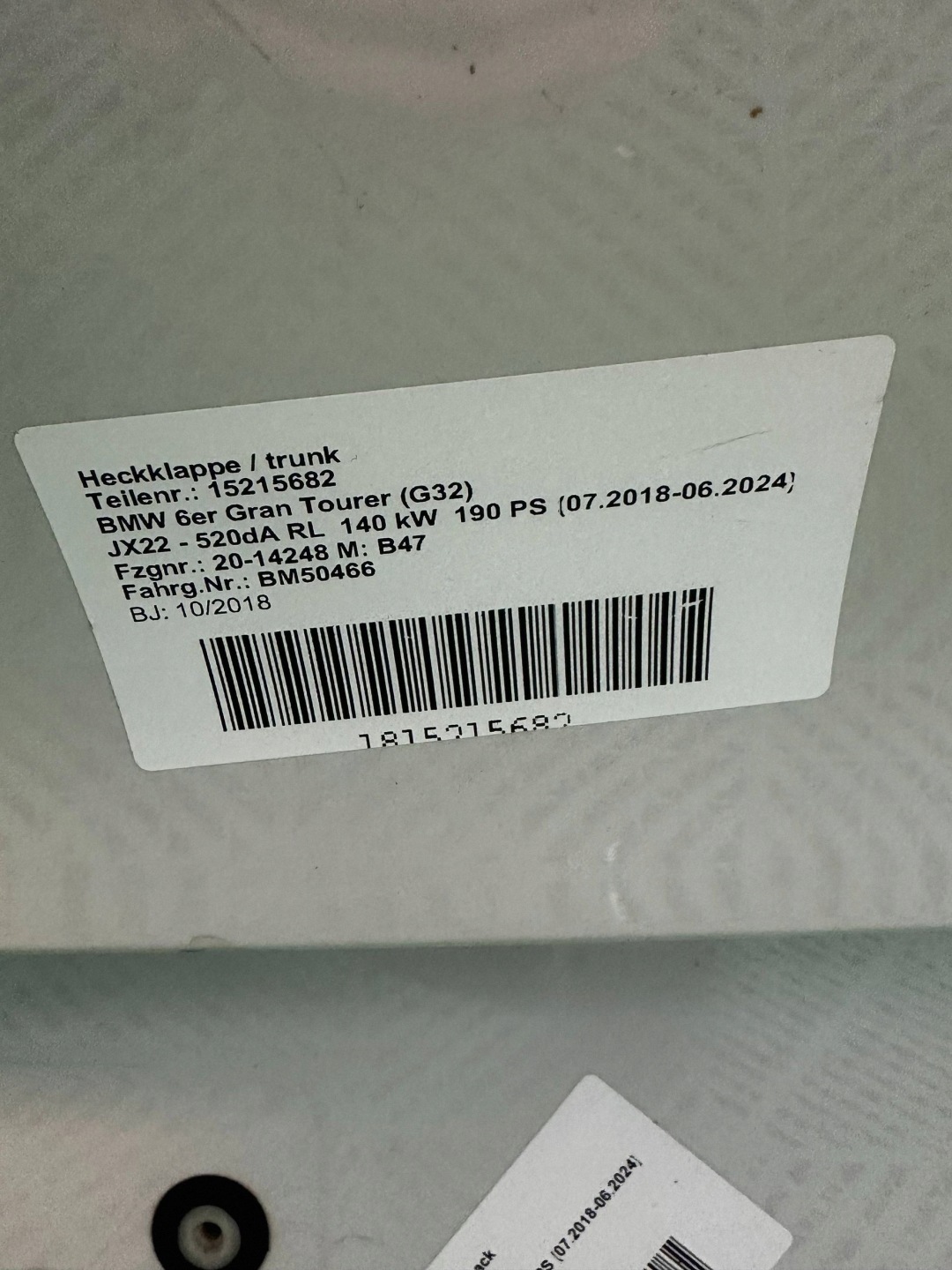 trunk door boot rear part BMW 6 G32 Gran Turismo