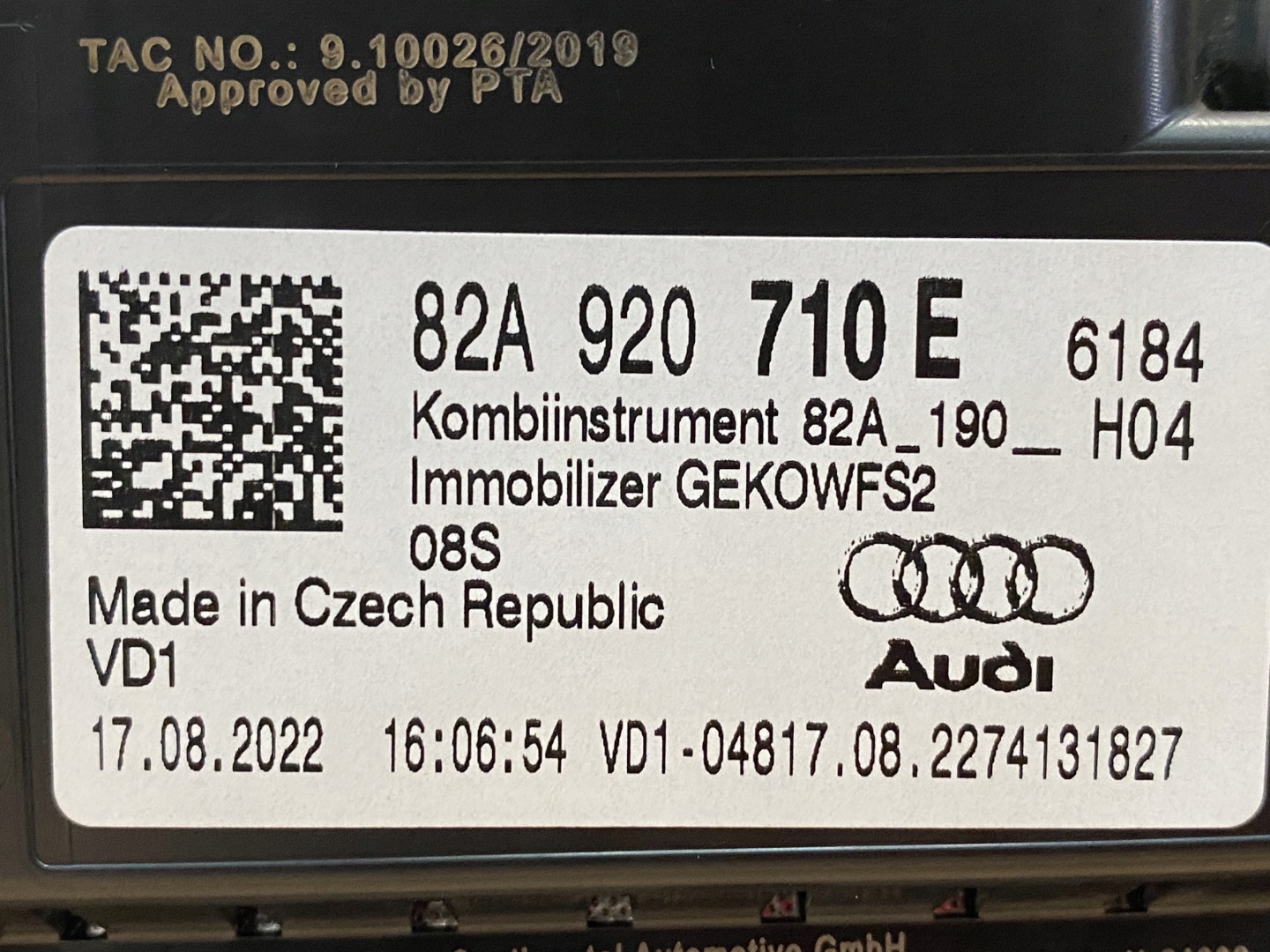 AUDI A1 82A dials dials 82A920710E