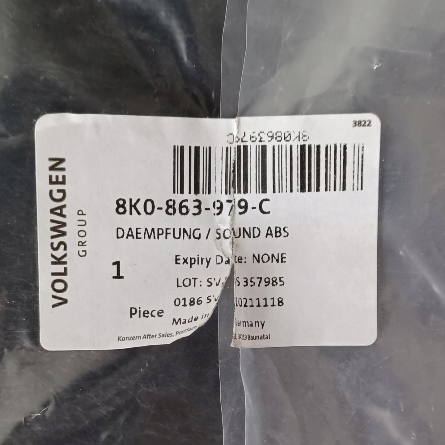 AUDI A4 B8 soundproofing door left front 8K0863979C