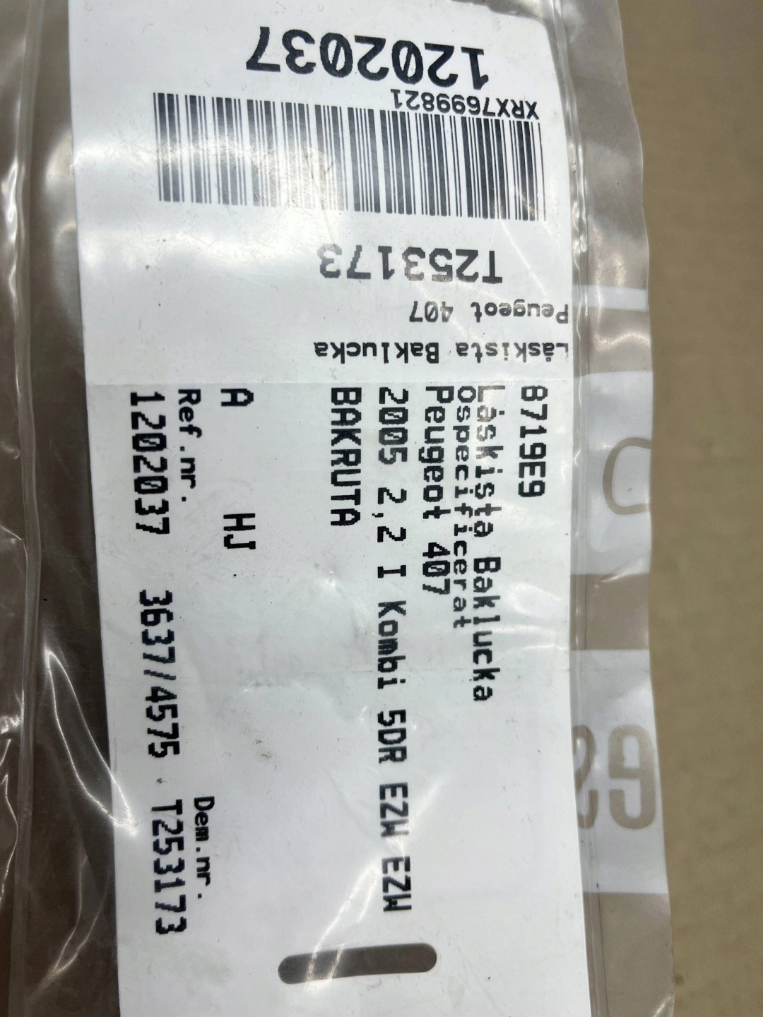 lock bonnet boot Peugeot 407 8719E9