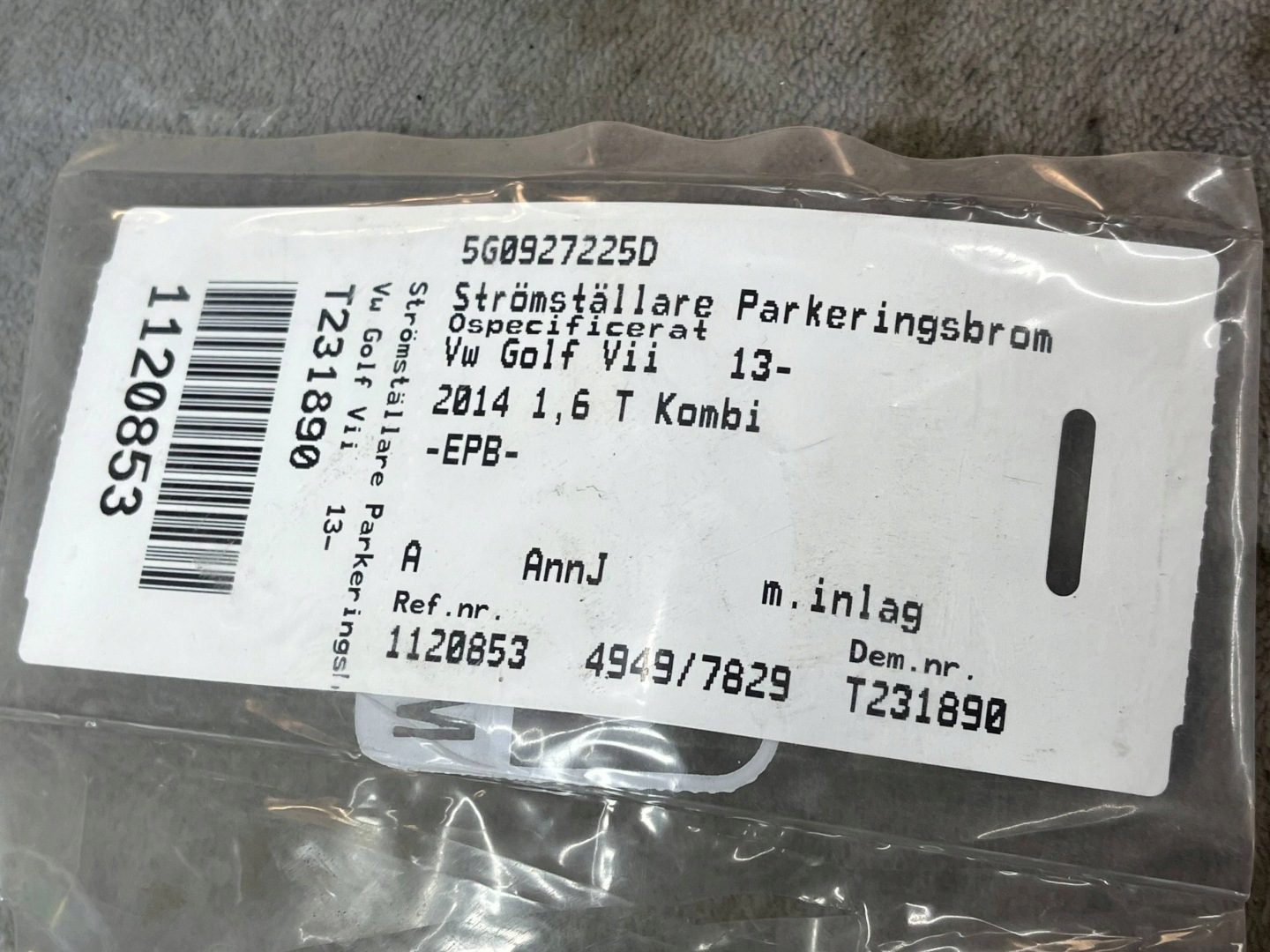 button brakes AUTO HOLD VW GOLF VII 5G0927225D !J