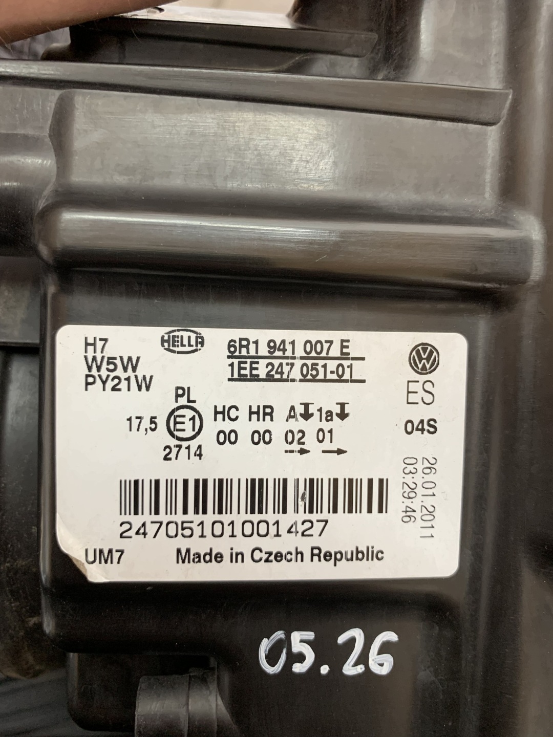 light front left reflektor Volkswagen Polo 08-14r 6R1941007E 05.26