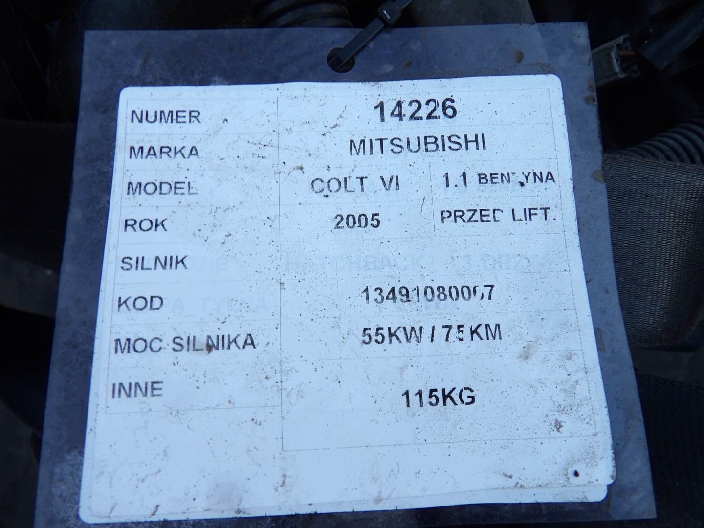 Mitsubishi Colt VI engine 1,1 - 75 km 13491080067