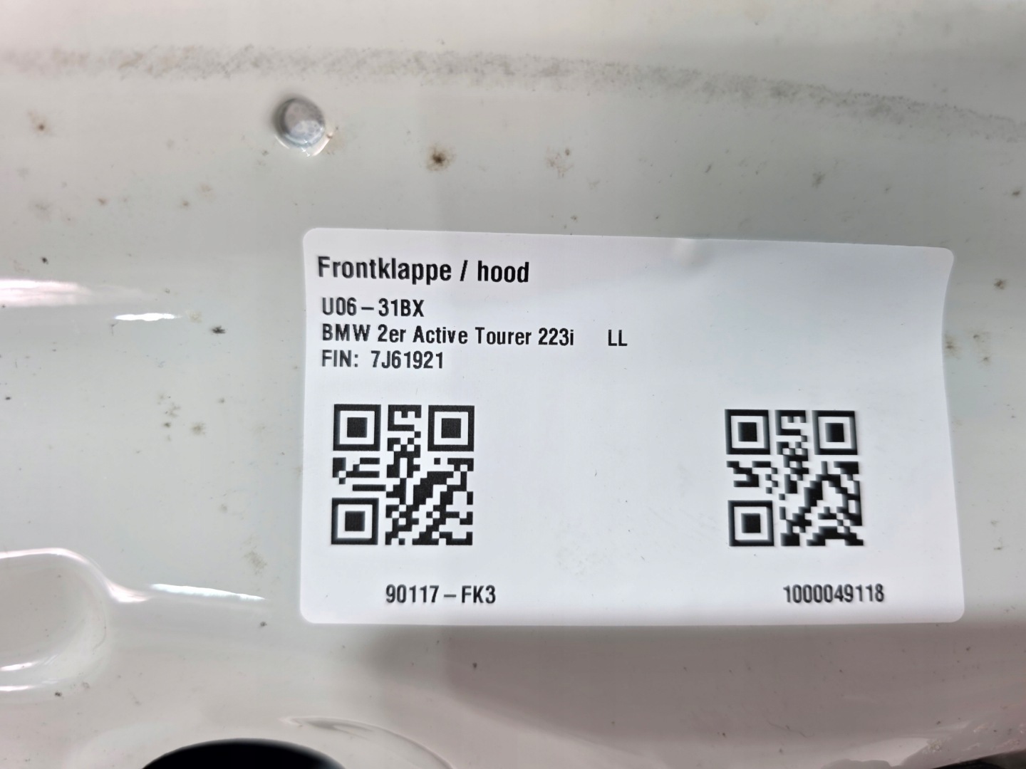 cofano BMW 2 U06 A300 Alpinweiss