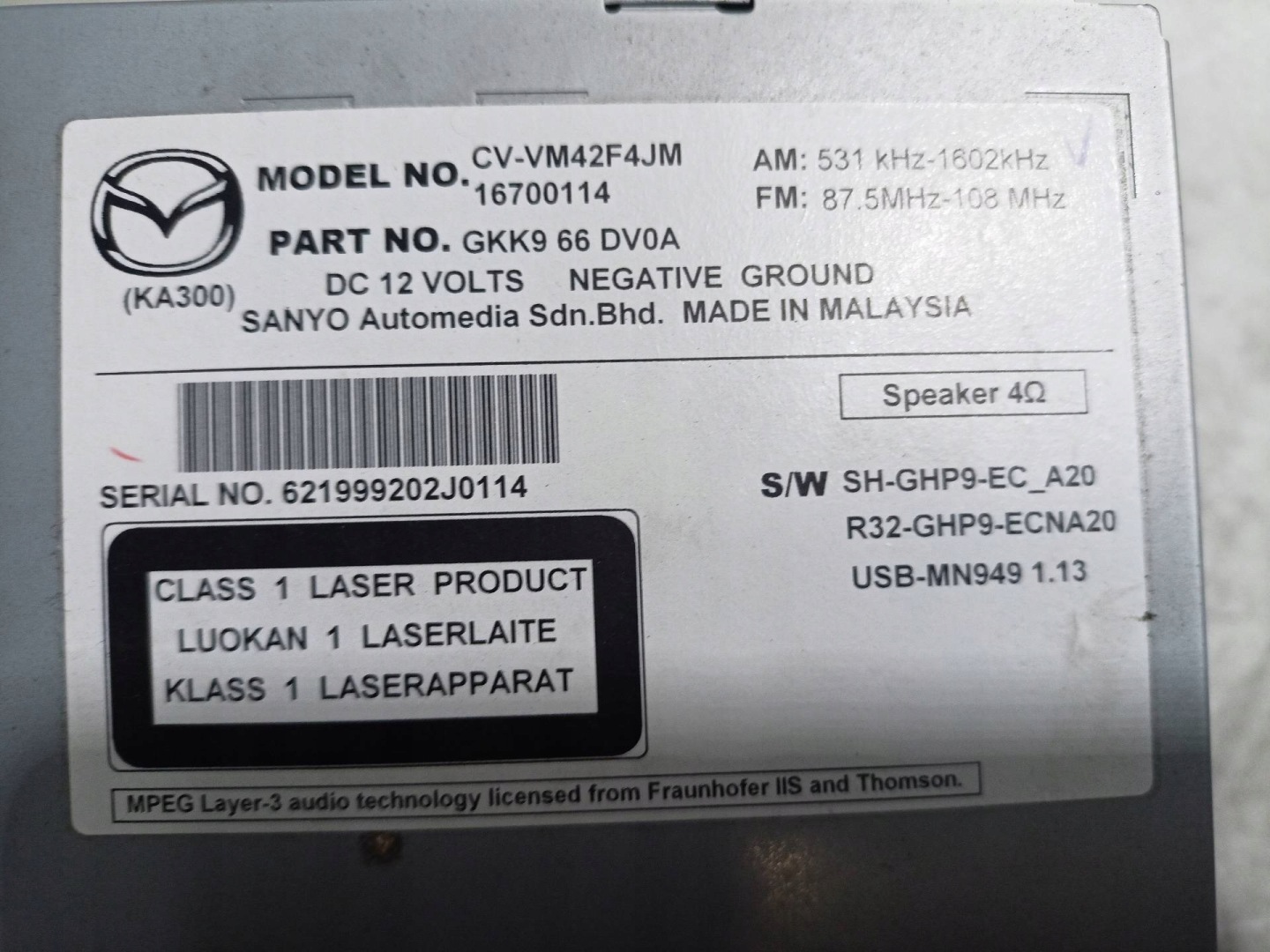 Bildschirm, multimedia Mazda 6 3 GJ 2013 CV-VM42F4JM