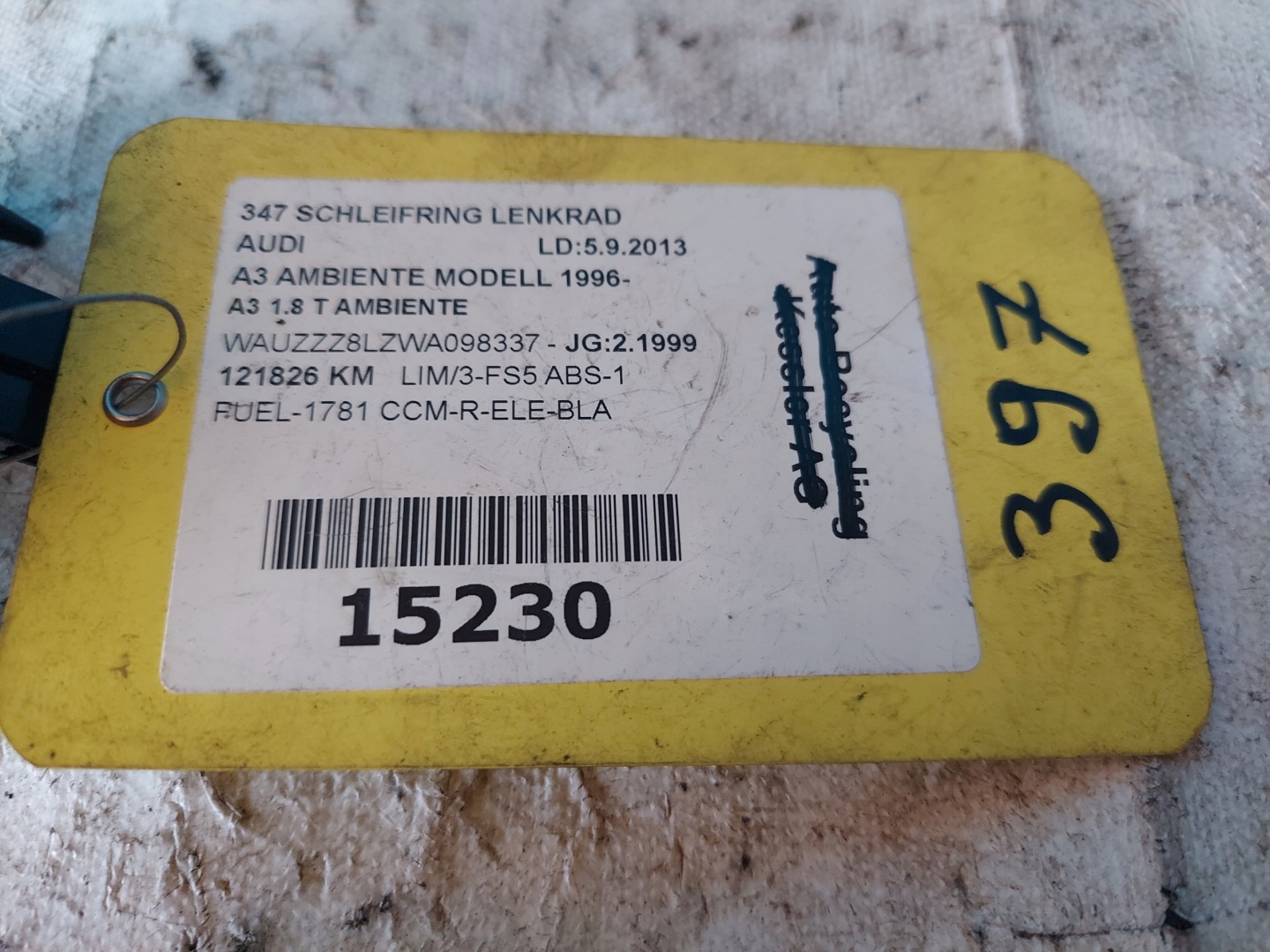 ring airbag A3 8L 1.8 T 1J0959653