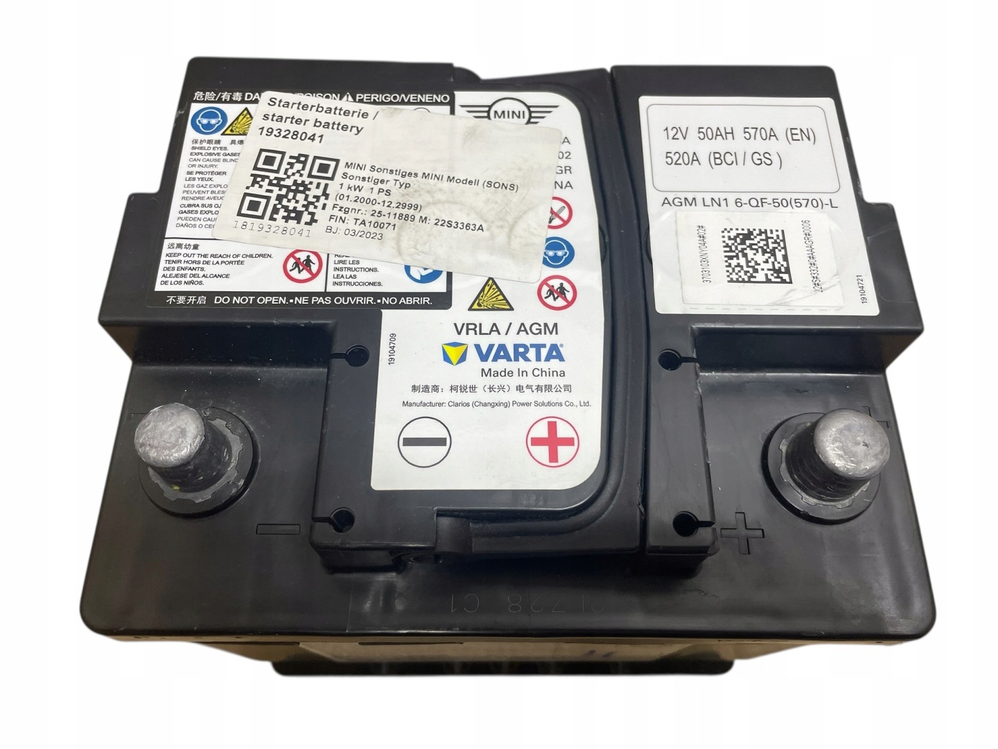 Batteria AGM START-STOP 12V 50AH 570A MINI 2023R Originale