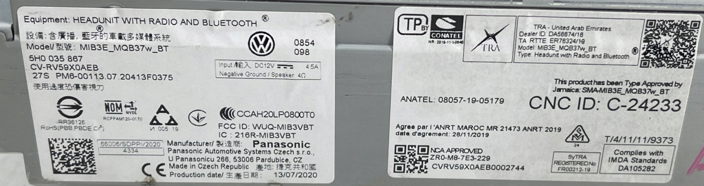 VW GOLF VIII 8 RADIO MIB3E BLUETOOTH 5H0035867