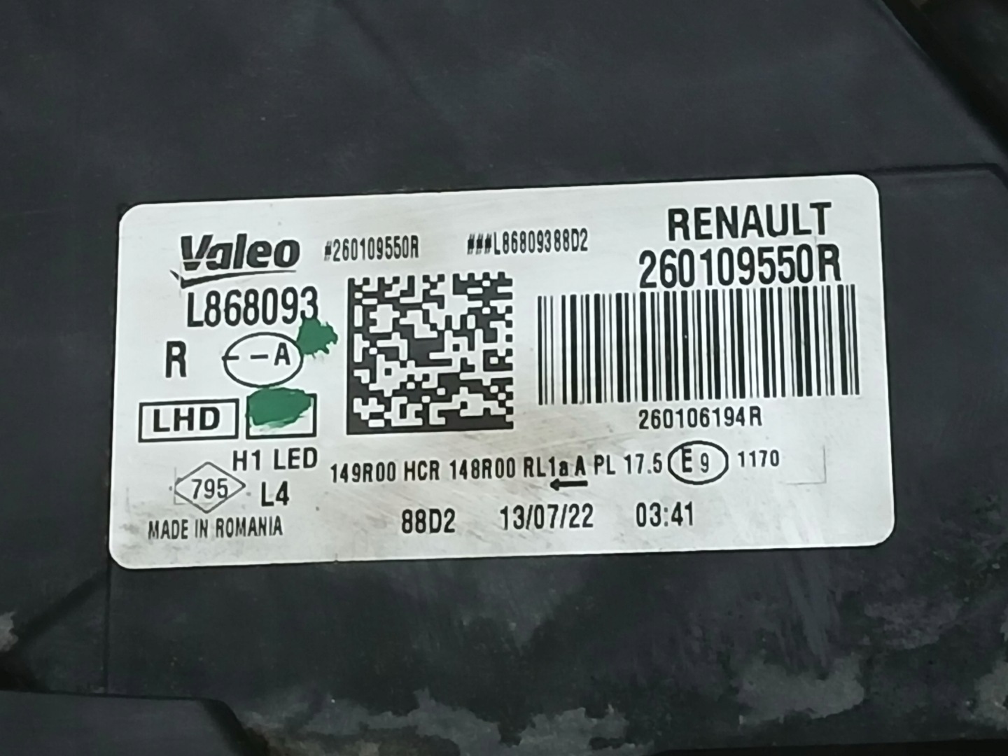 light front right DACIA DUSTER II 2 LIFT 21- LED 260109550R