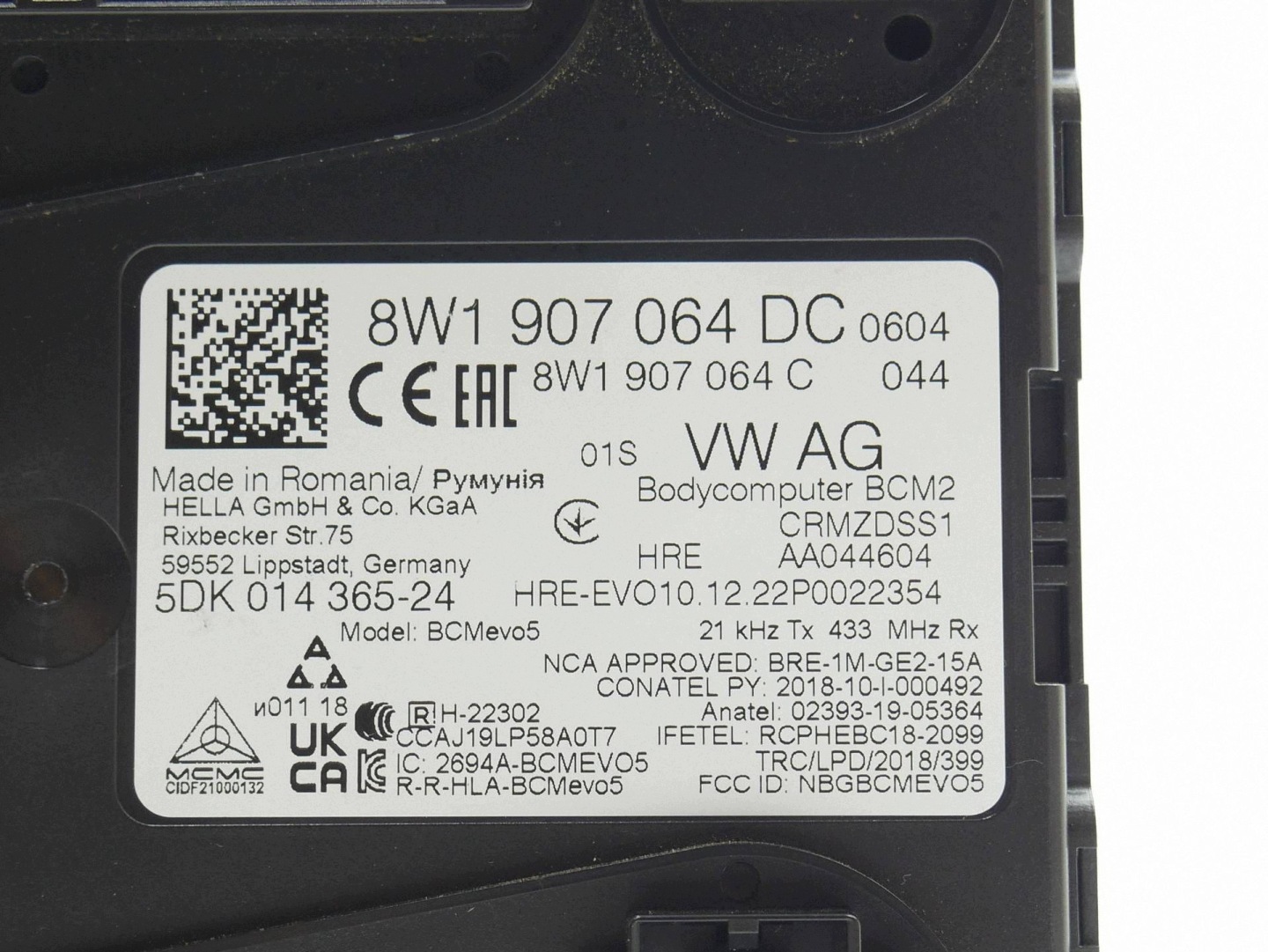 comfort control unit 8W1907064DC AUDI A4 B9