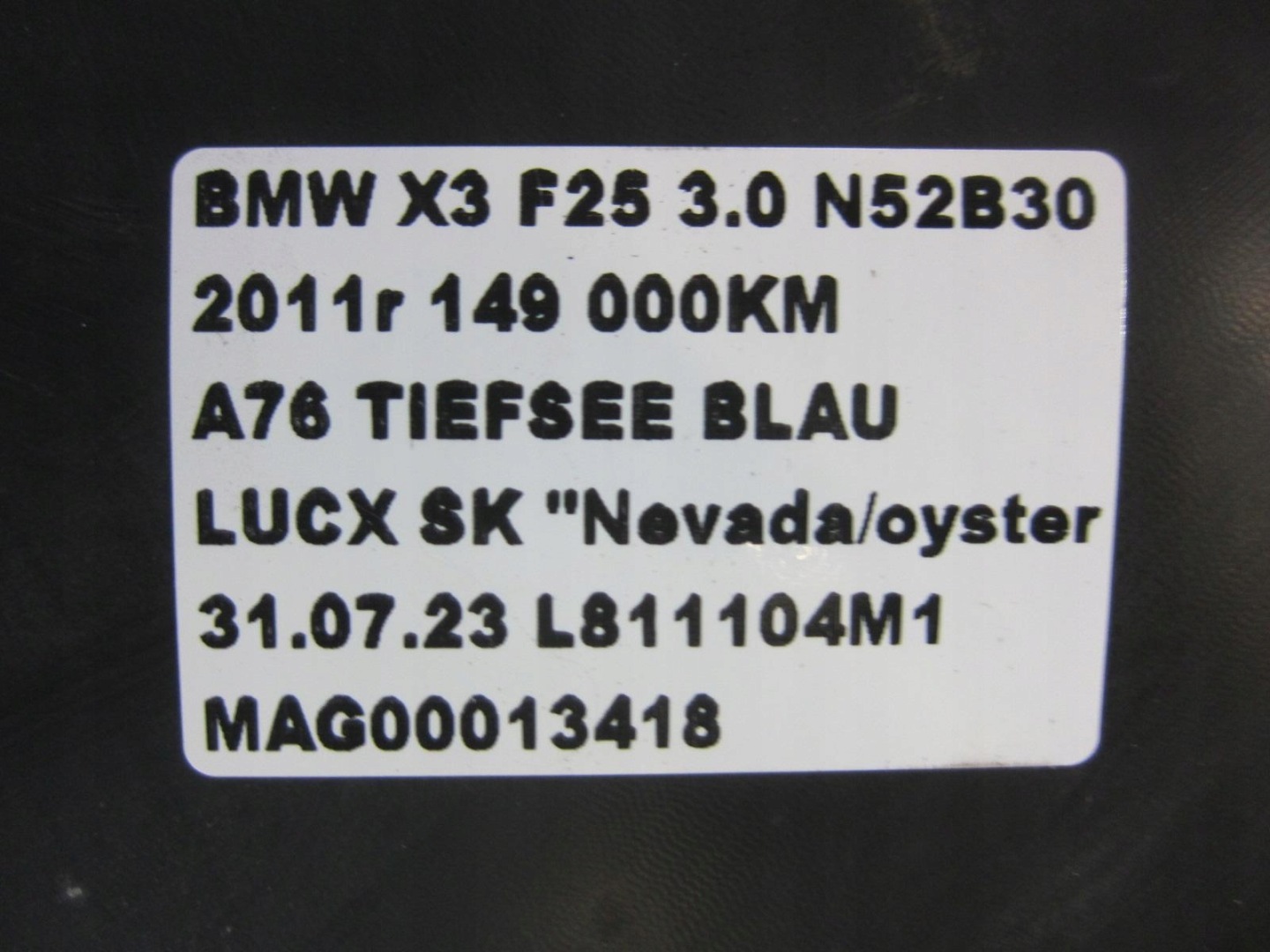 BMW X3 F25 mudguard cover right side 7213644