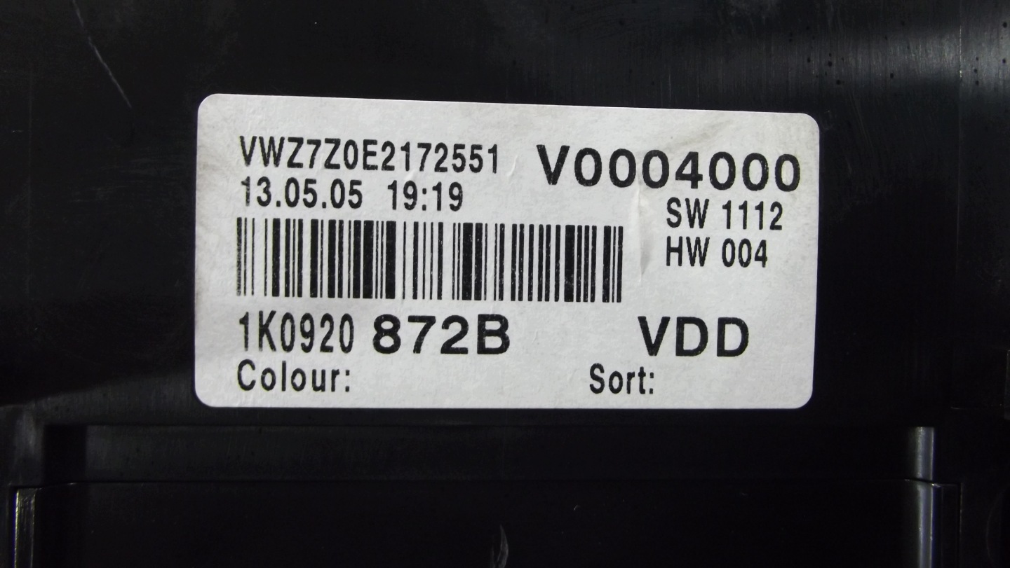 VW Golf V dials dials 1K0920872B
