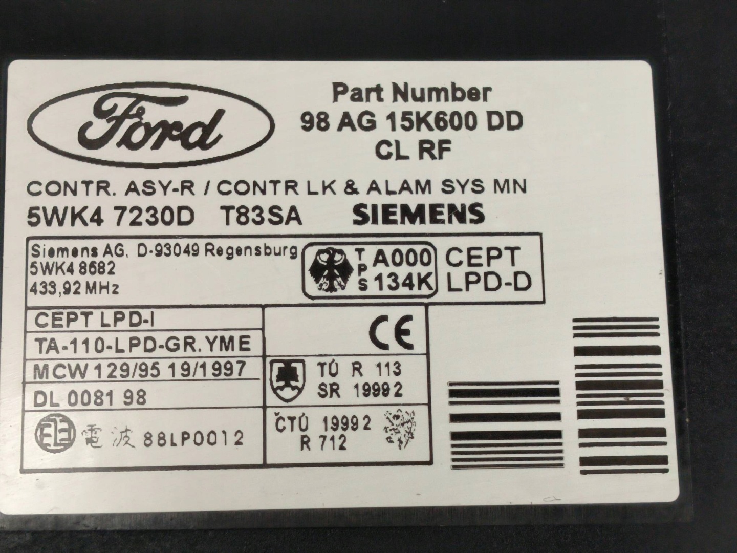 Module 98AG15K600DD FORD FOCUS MK1