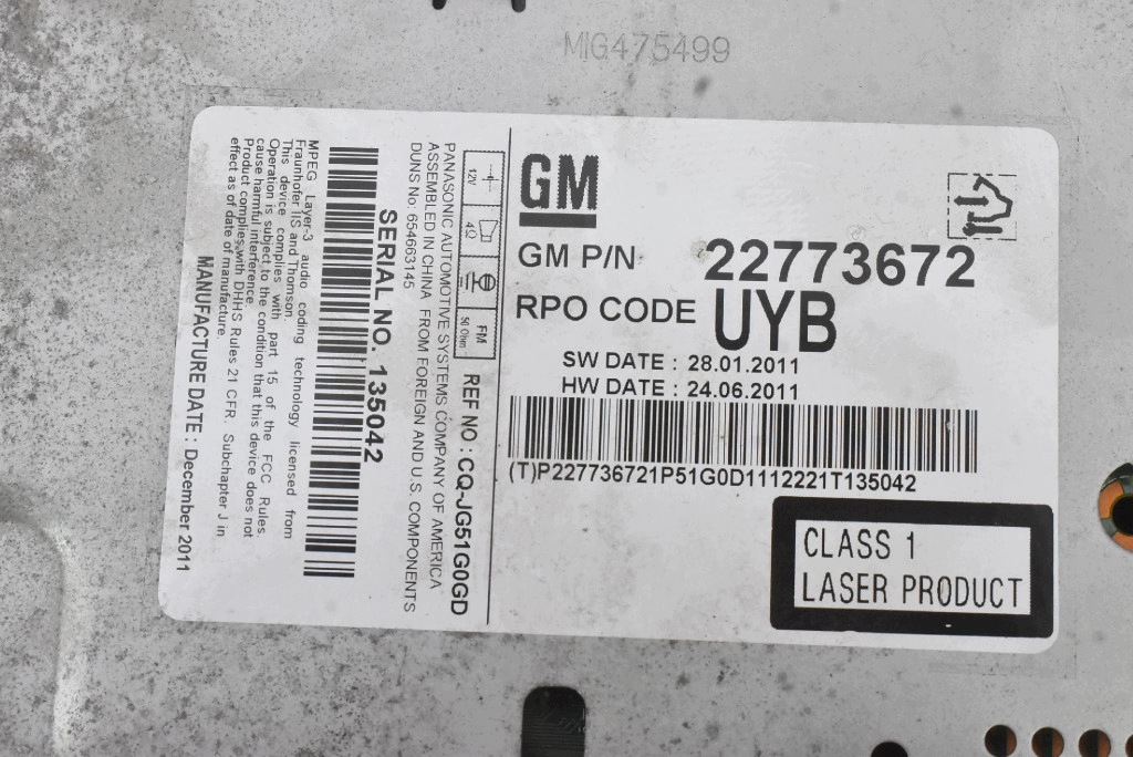 RADIO čitač diskova PANEL RADIA CD 22773672 95485438 CHEVROLET CRUZE i J300