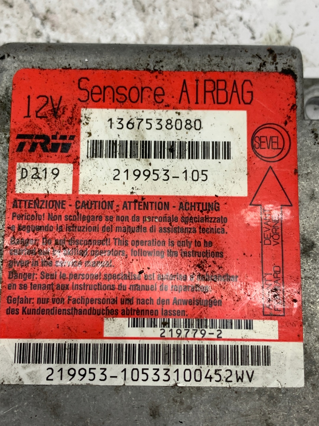 module control unit SENSOR airbag 1367538080 PEUGEOT BOXER II (2006-2014)2.2HDI