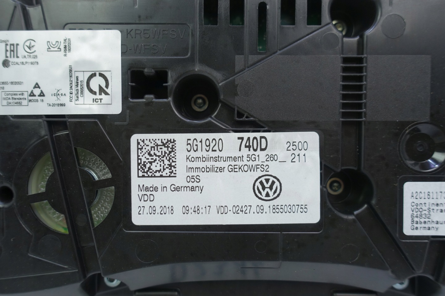 dials dials VW GOLF VII 7 5G 52422KM 5G1920740D