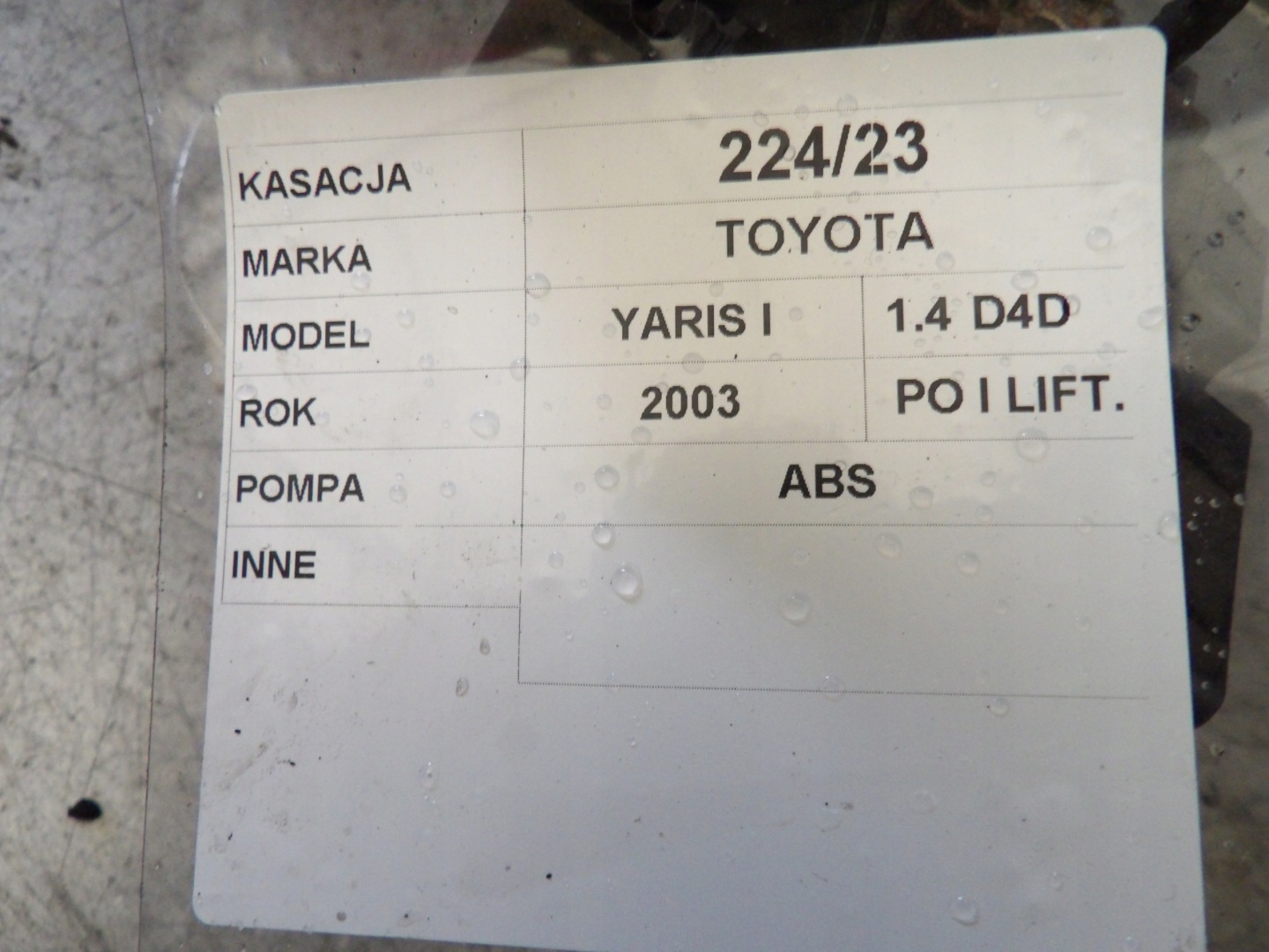 TOYOTA YARIS E LIFT POMPA ABS 89541-52230