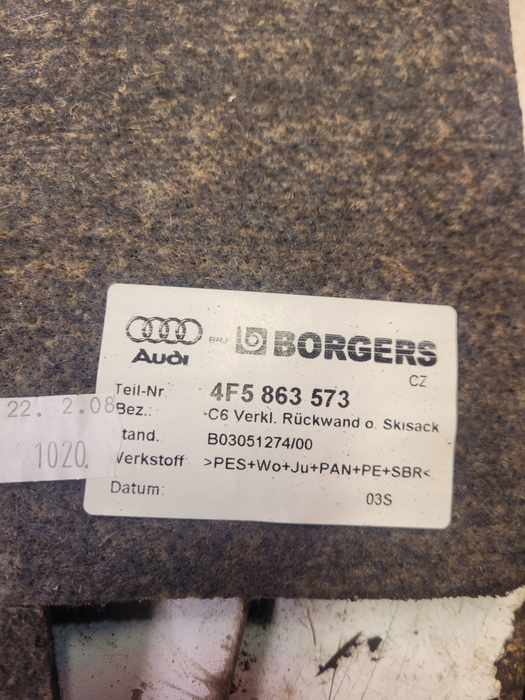 mats supports boot AUDI A6 C6 4F5863573