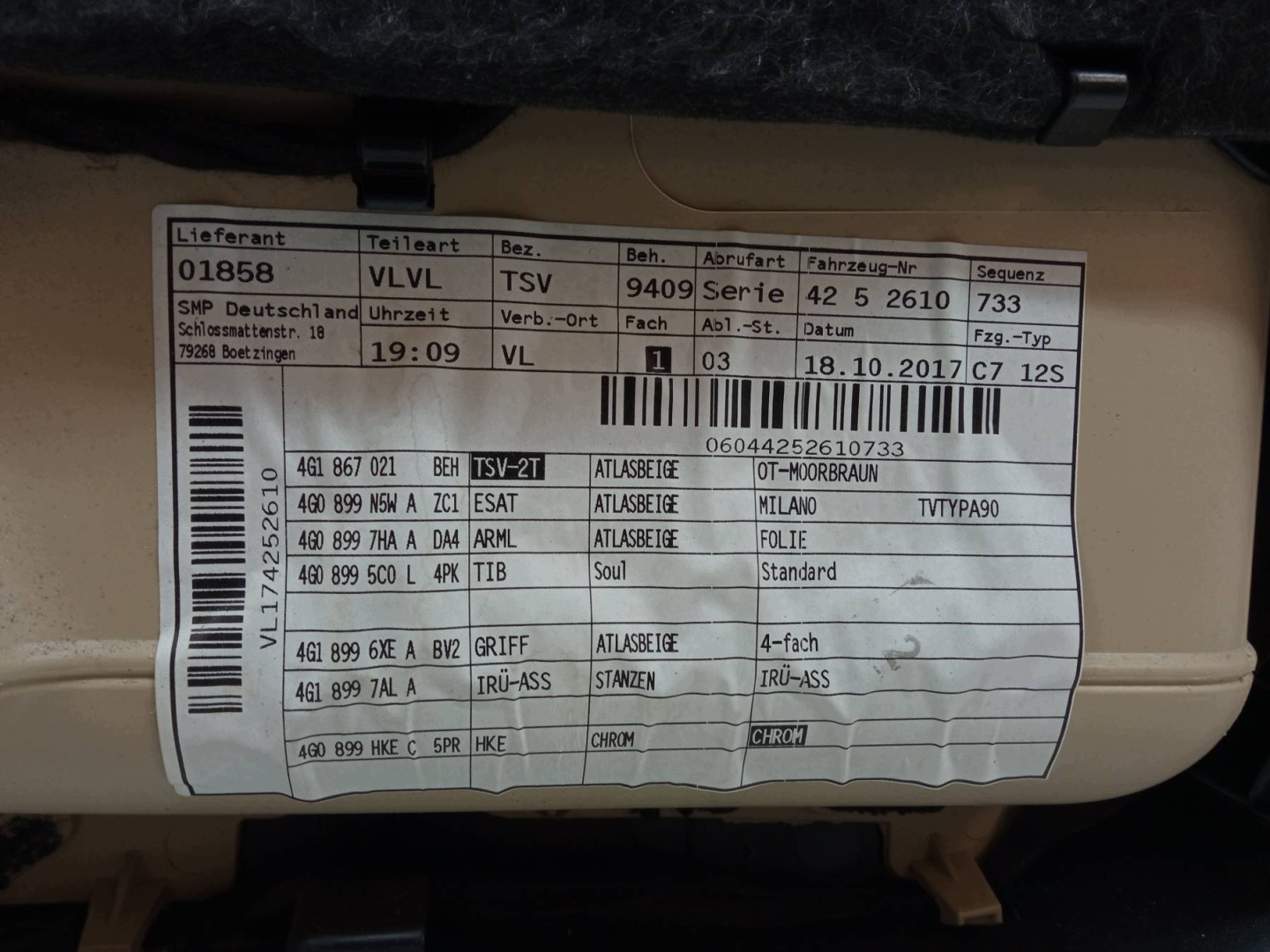 tapacirung bok lijevi prednji dio vozača EU Audi A6 IV (2011-2018) C7