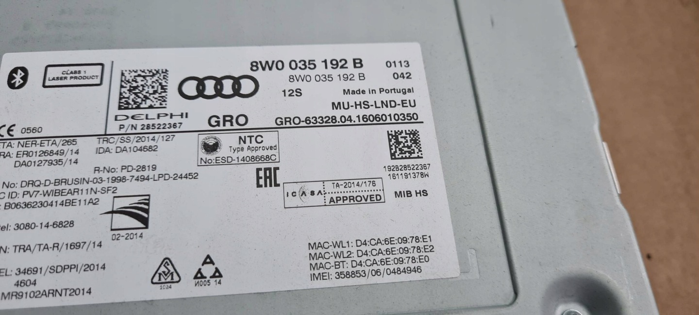 A4 B9 8W MULTIMEDIA player SD NAVI 8W0035192B A5 8W
