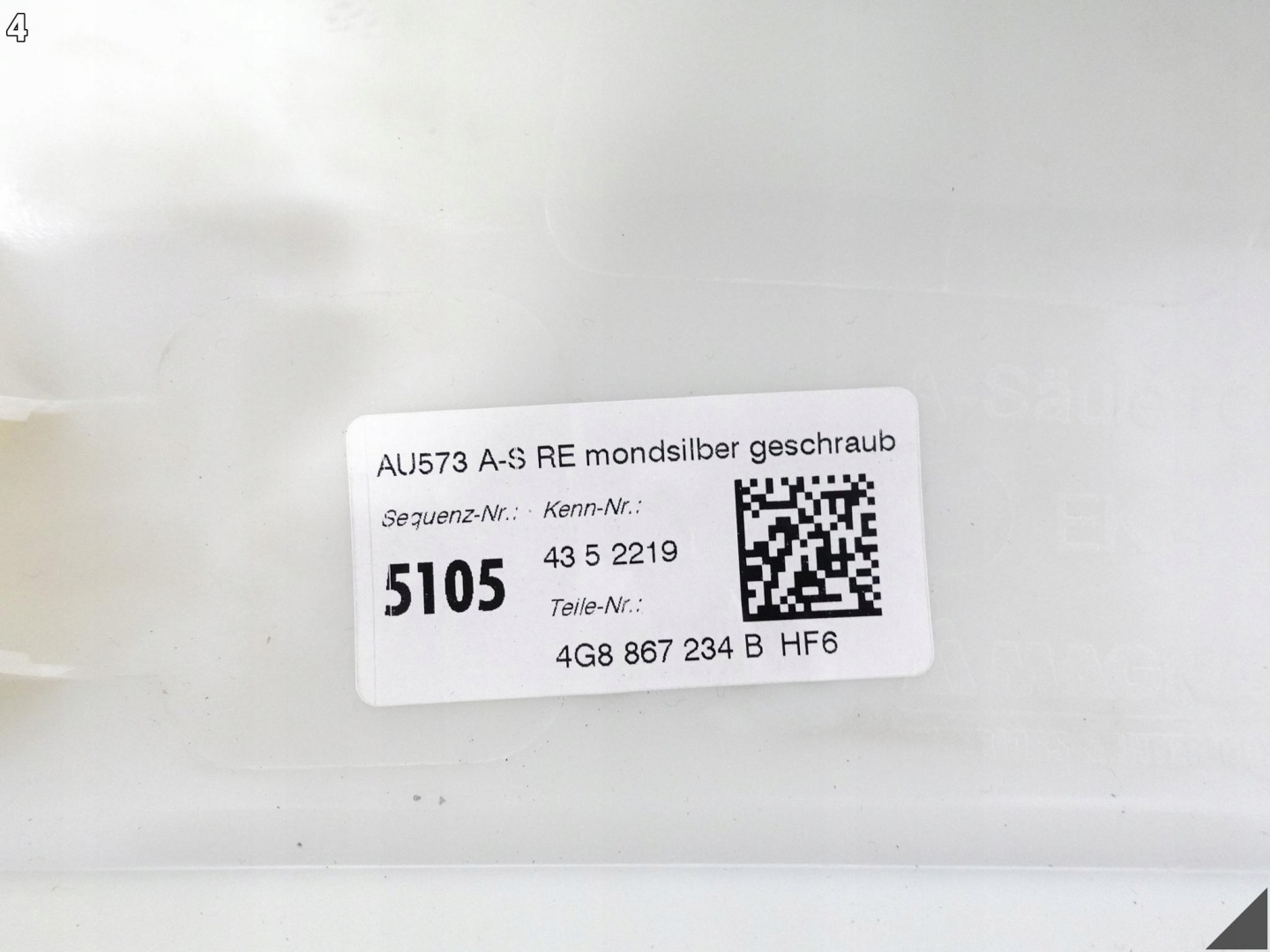 AUDI A7 S7 RS7 4G8 C7 10-18 cover side pillar A right MOON SILVER HF6