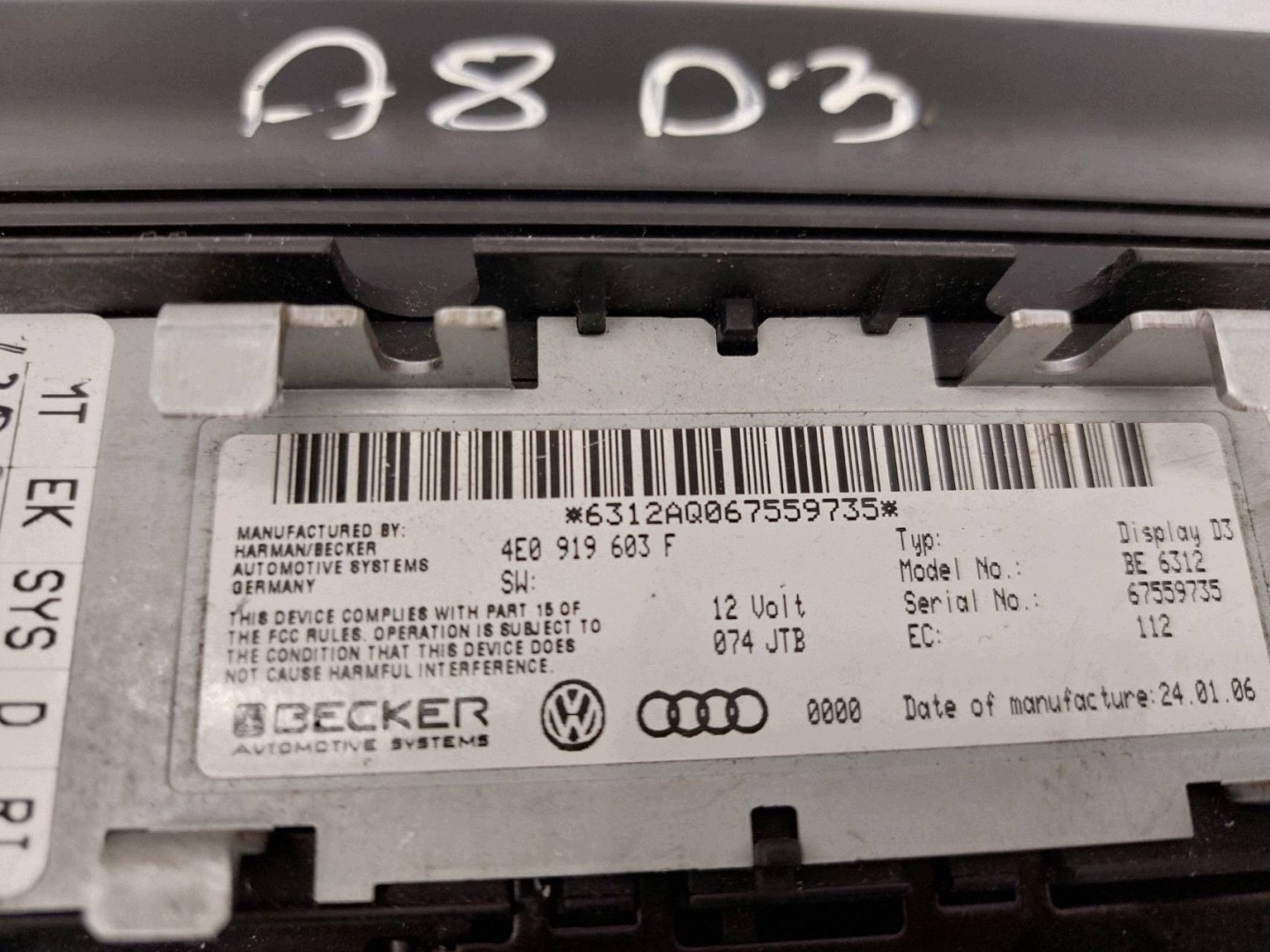AUDI A8 S8 D3 displej (different products) MMI 4E0919603F