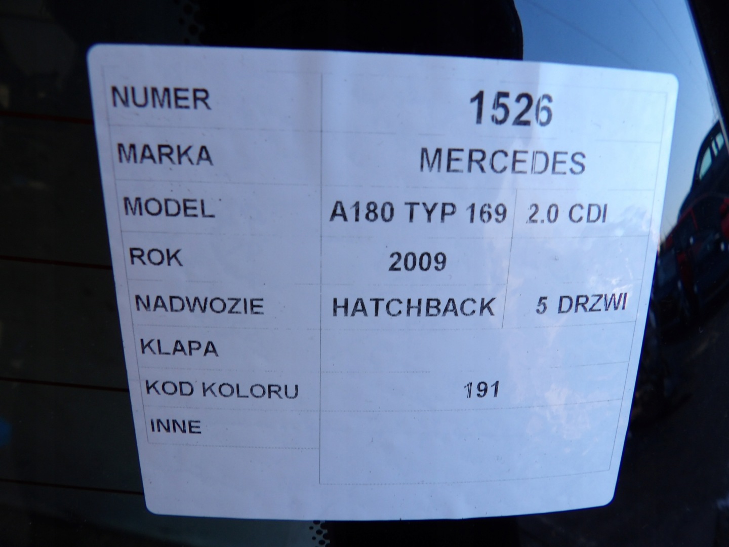Mercedes A180 W169 boot doors lak. 191