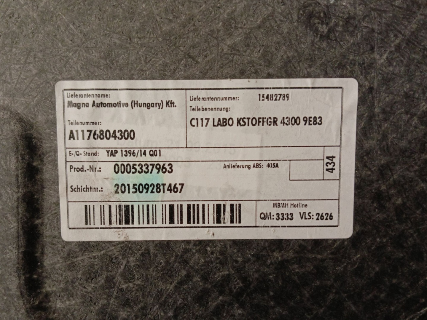 mats floor boot MERCEDES CLA W117 A1176804300