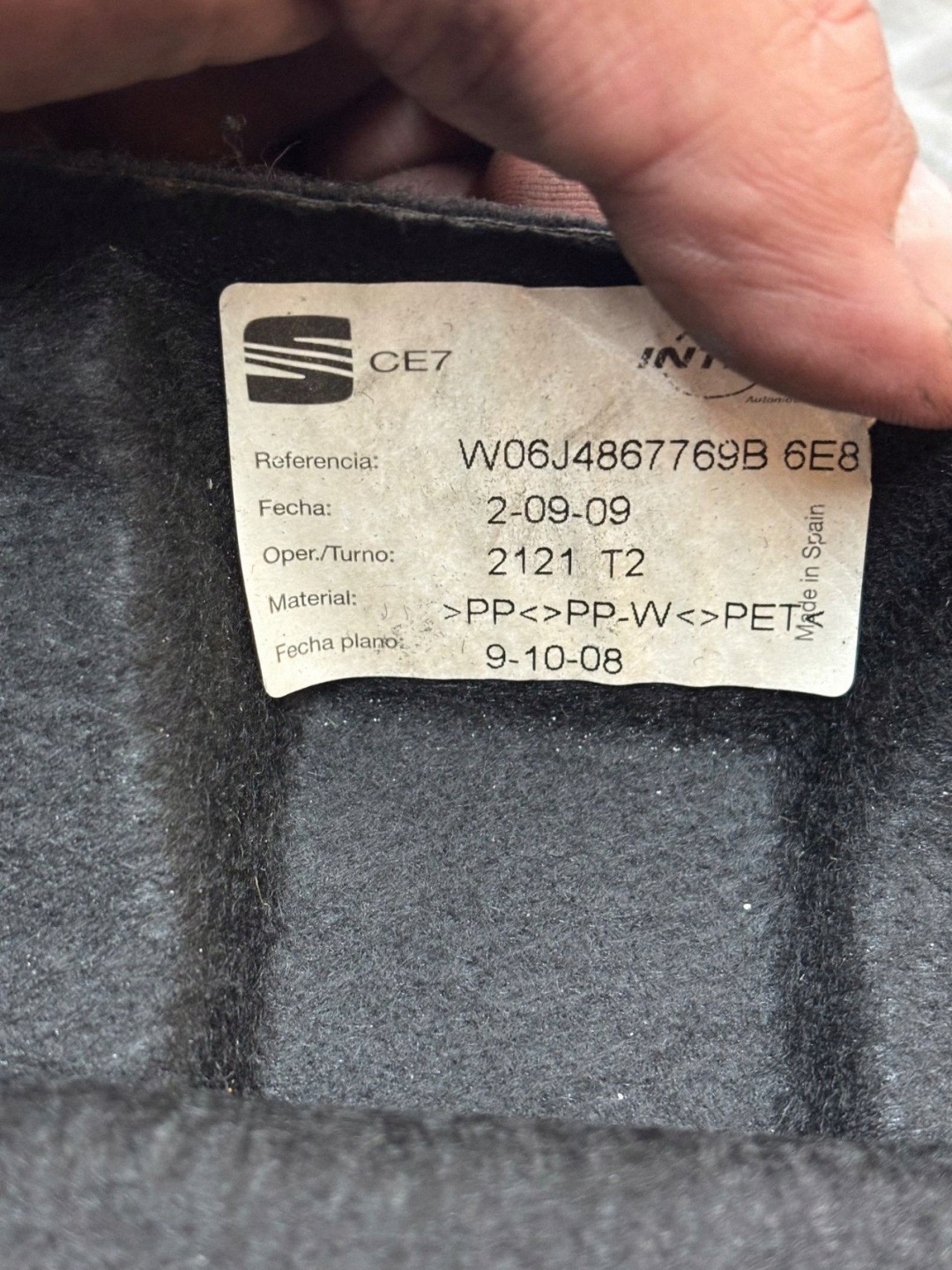 plato rear boot SEAT IBIZA 6J 5D 09- 6J4867769B