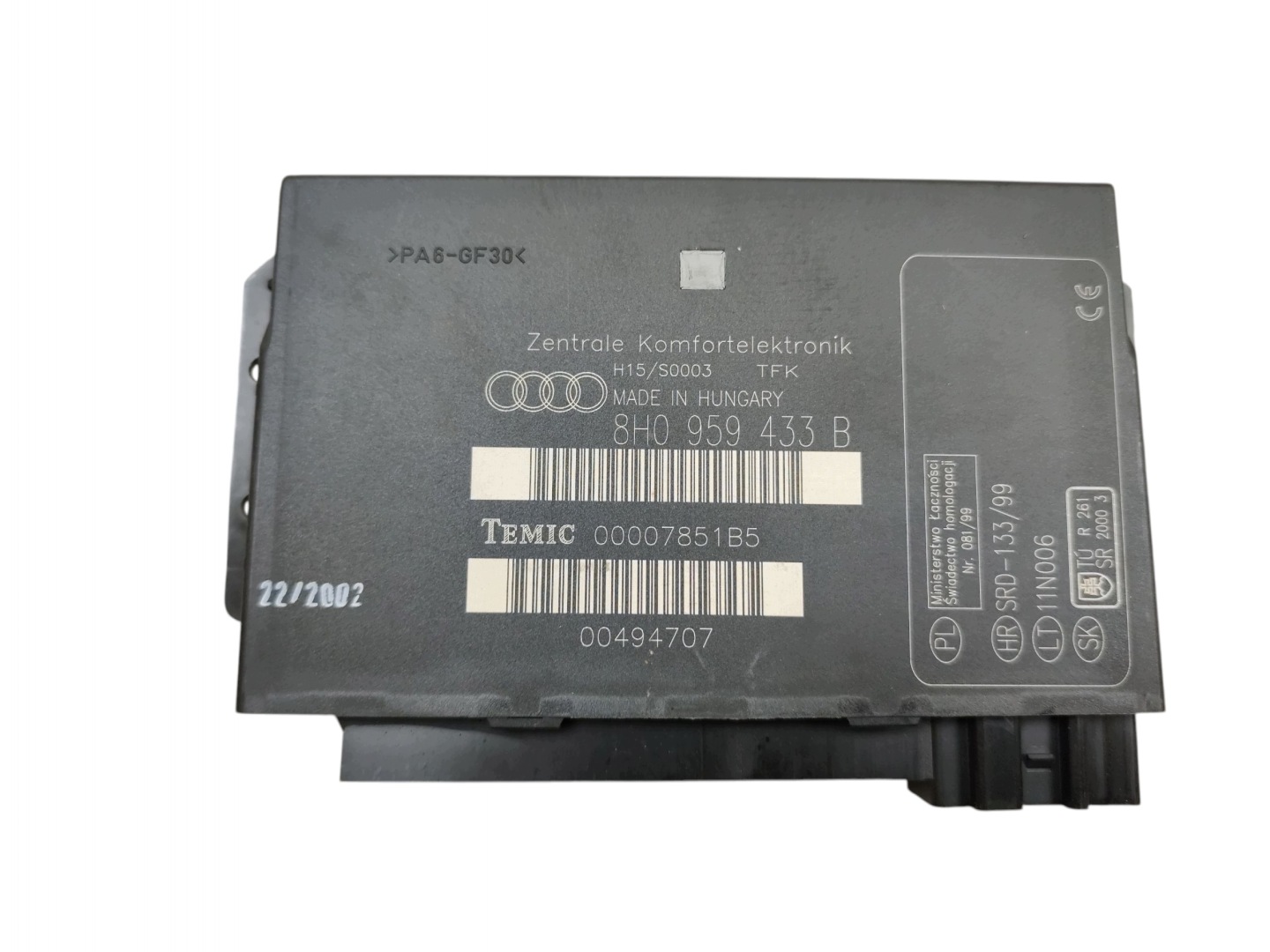 control unit comfort control unit AUDI A4 B6 B7 8H0959433B