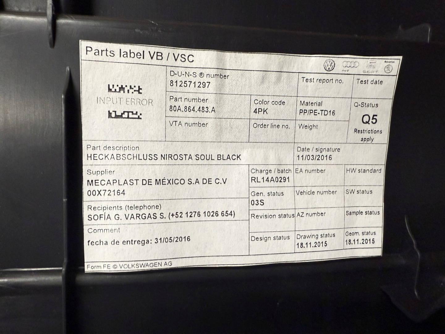 AUDI Q5 80A front panel cover boot 80A864483A