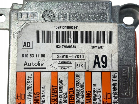OPEL AGILA B modulo SENSOR airbag airbag 38910-52K10 A9 BEZWYPADKOWY