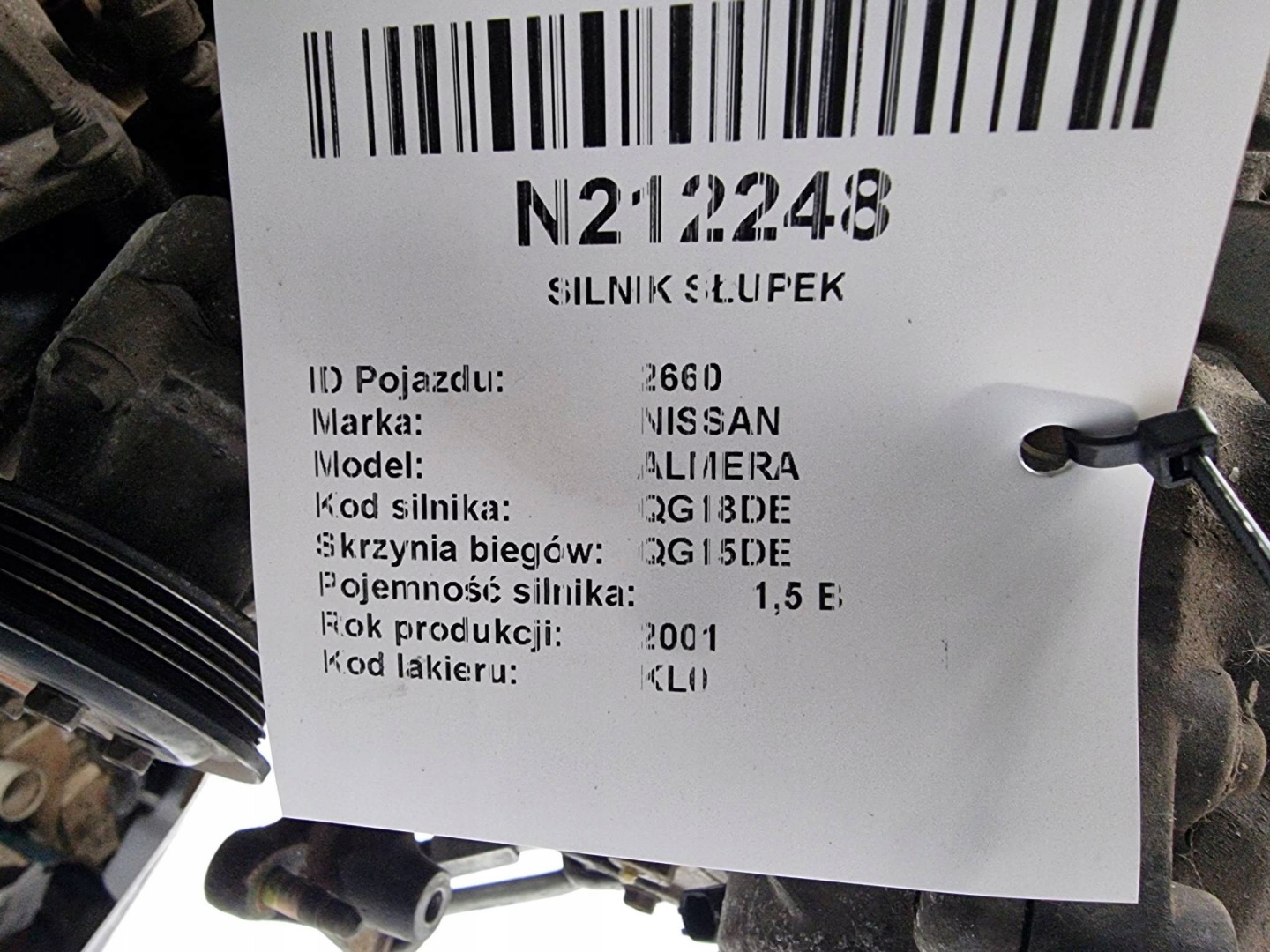 engine pillar QG15DE 1.5 89 KM NISSAN ALMERA