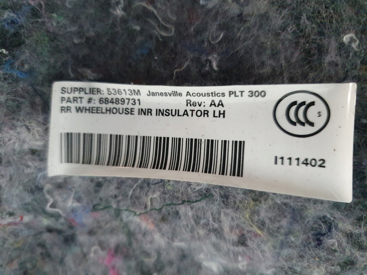 CHRYSLER PACIFICA 2019 - soundproofing cover wheels 68489731