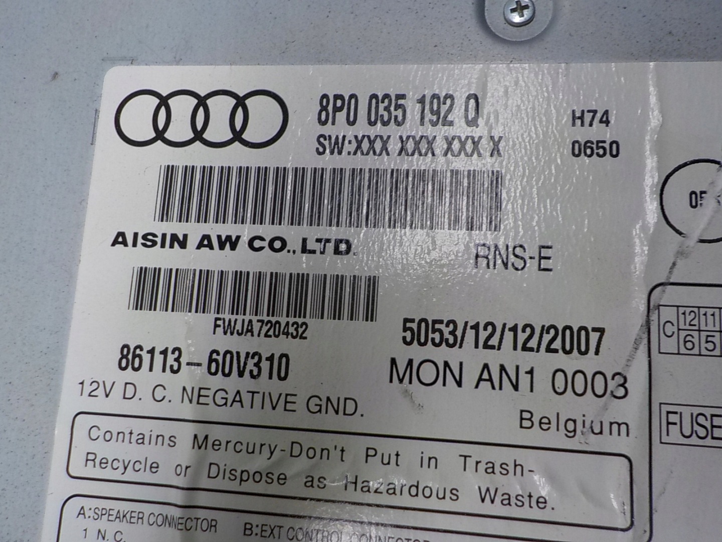 AUDI A3 II 8P console central 8P0035192Q 8P0820043AG
