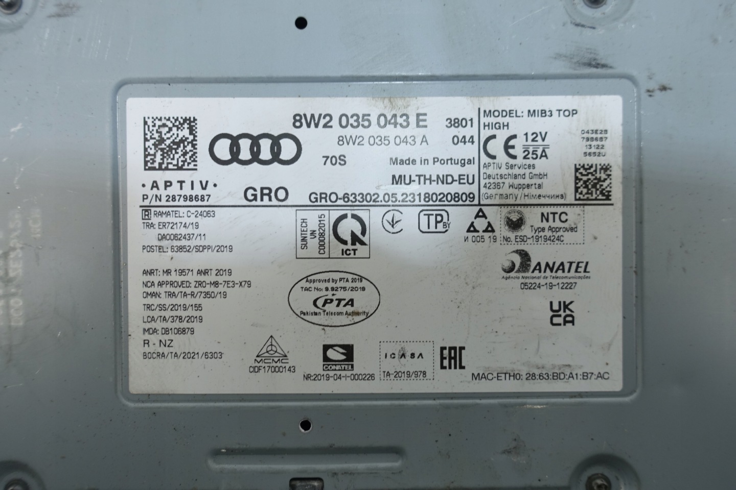 AUDI A4 B9 A5 8W navigation player MULTIMEDIALNY MIB3 8W2035043E