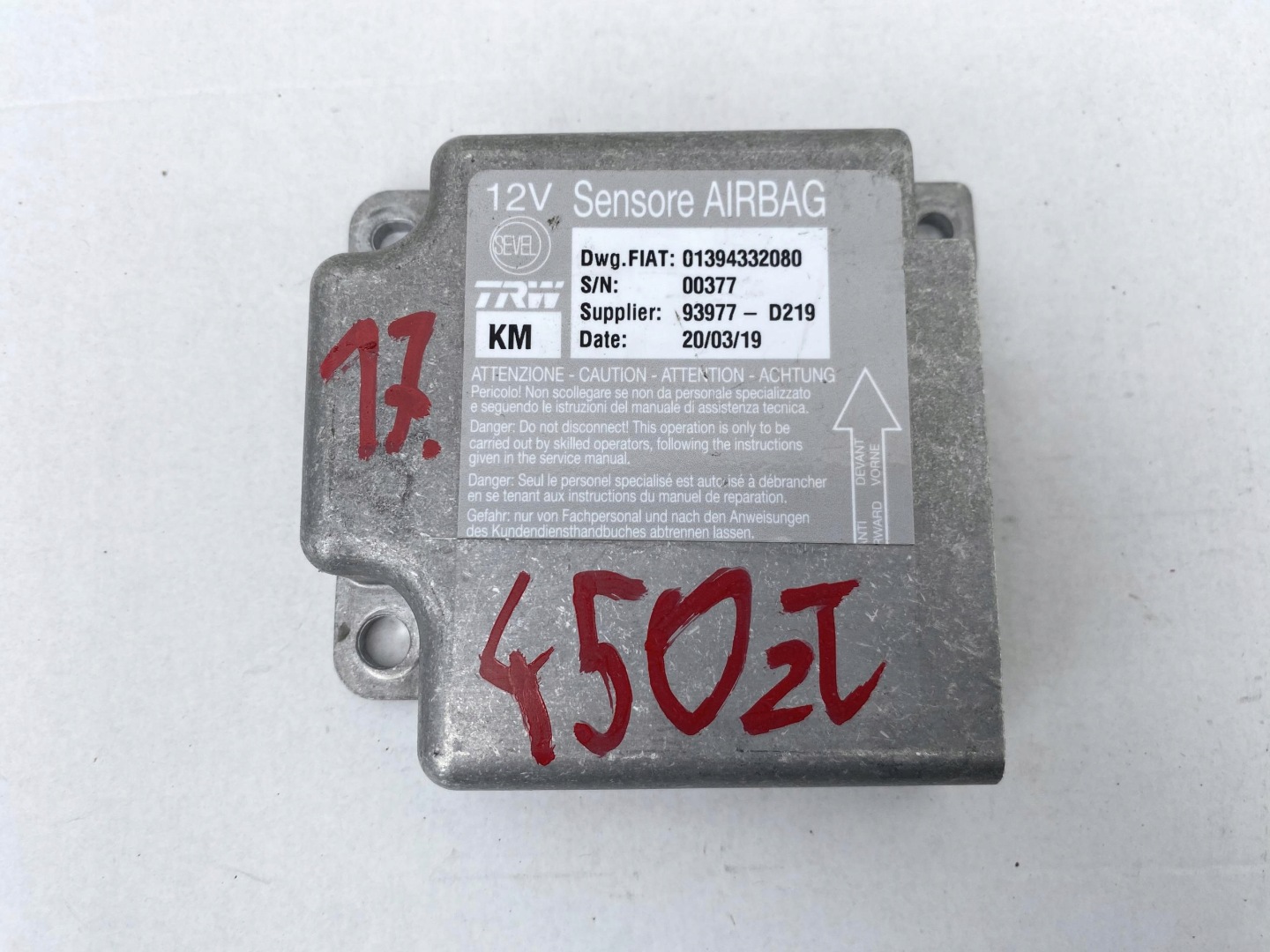 DUCATO BOXER JUMPER 14- modulo SENSOR Centralina airbag airbag 1394332080