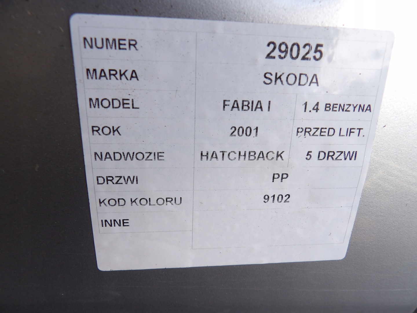 Skoda Fabia and door front right HB 5D lak. 9102