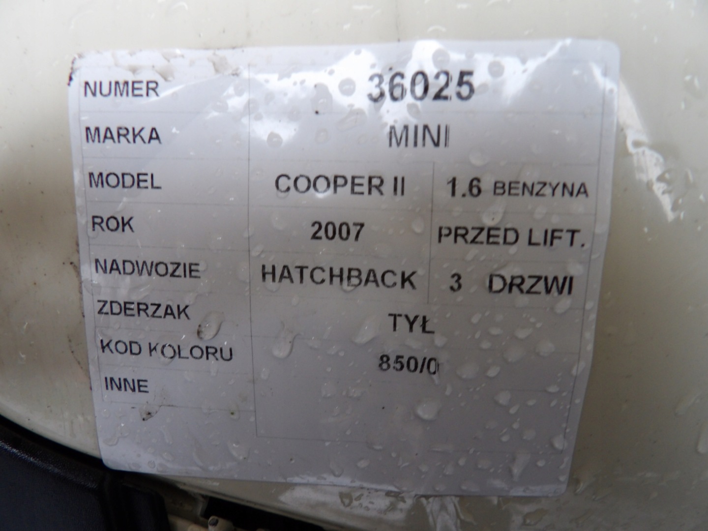 Mini Cooper II bumper rear part lak. 850/0