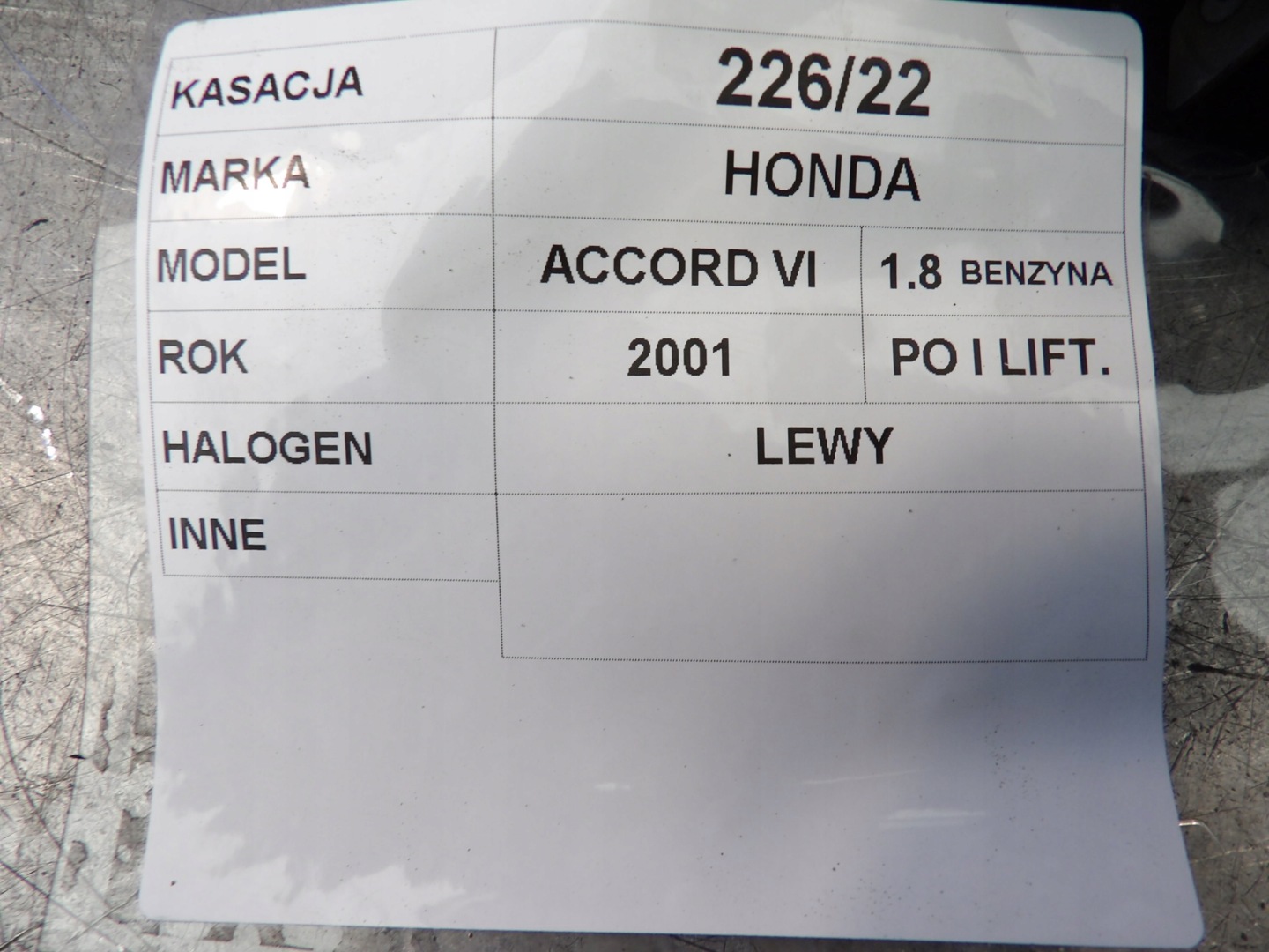 Nebelscheinwerfer PL Honda Accord VI 212/020 L