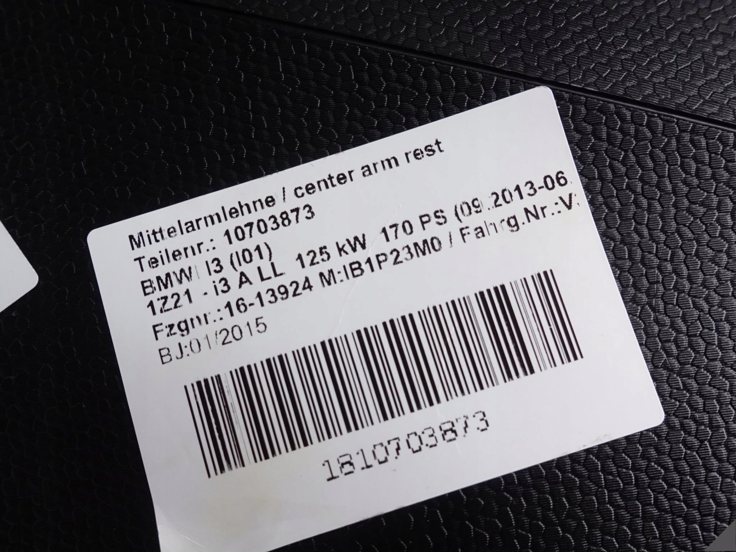 BMW I3 I01 TUNEL central armrest black EU