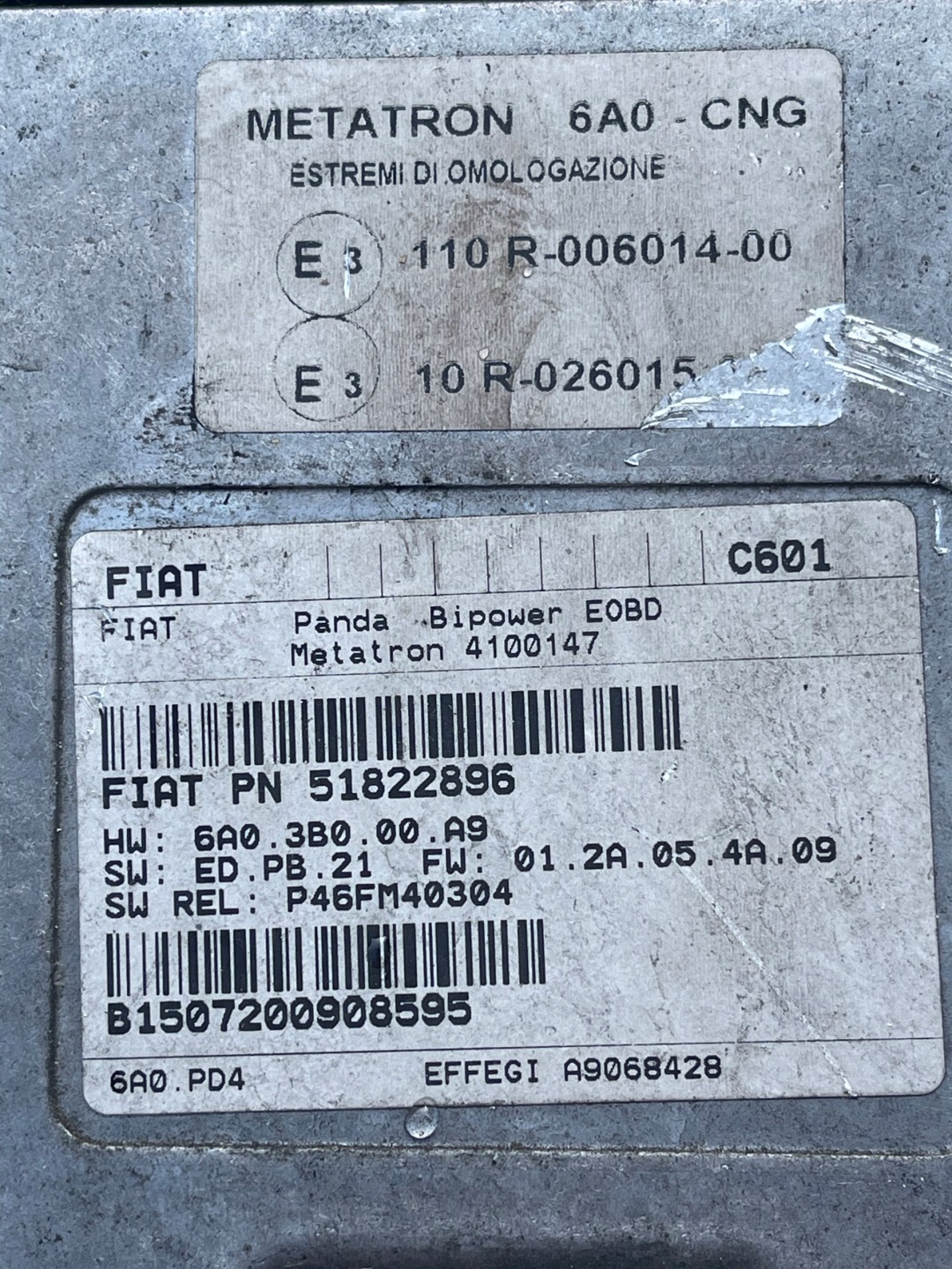 computer control unit 51822896 FIAT PANDA II 1.2 CNG