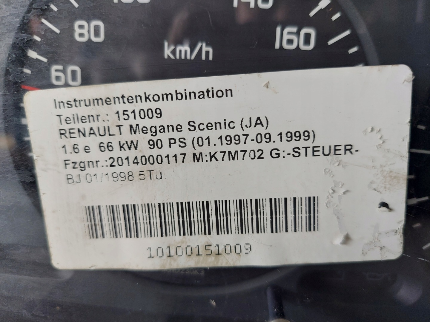 dials clock MEGANE SCENIC and 1.6 B 7700847782
