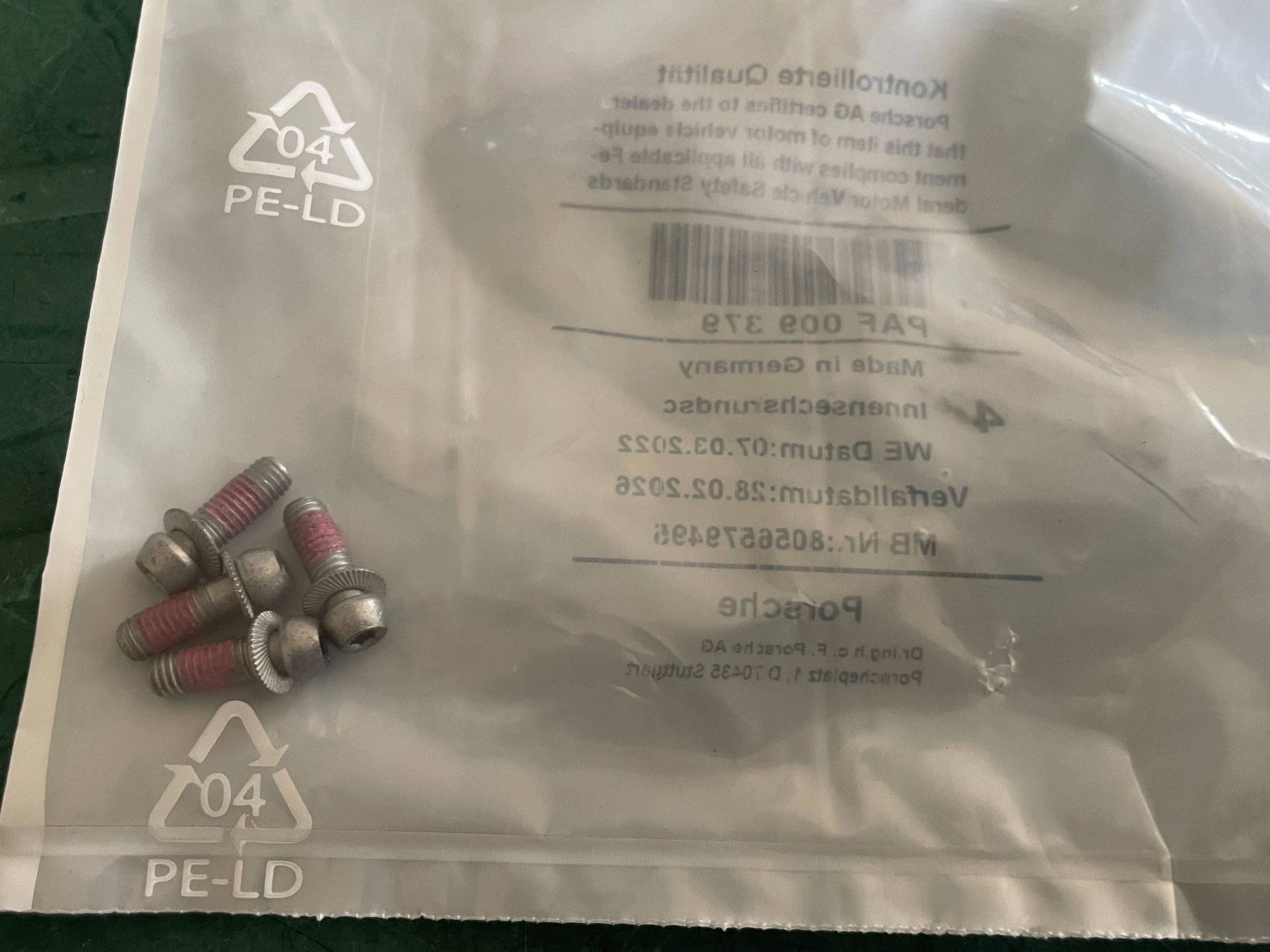 SAMOBLOKUJACA Vis Vanne Roues PORSCHE TAYCAN 9J1 PAF009379 @A