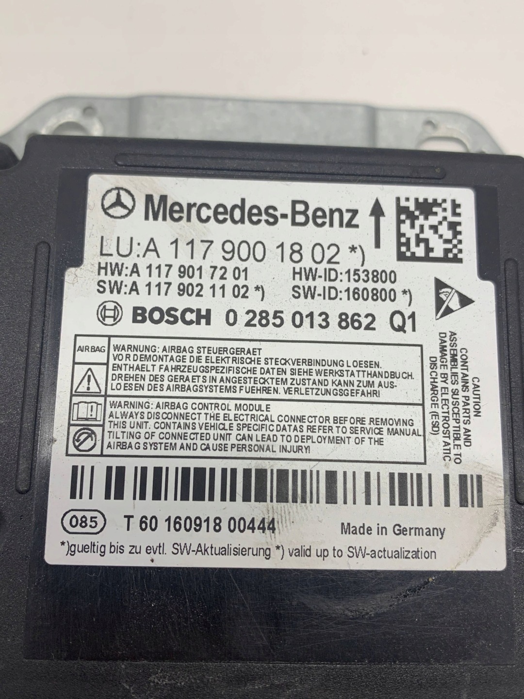 control unit module airbag A1179001802 MERCEDES A-KLASA W176 (2015-2018)