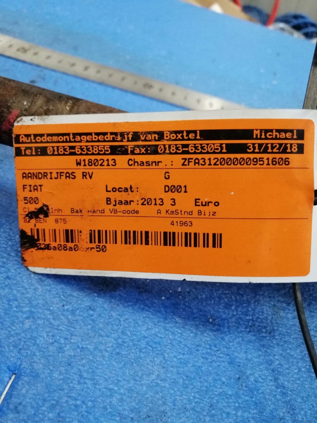 FIAT 500 2013 R right 0.9 petrol semi-axis