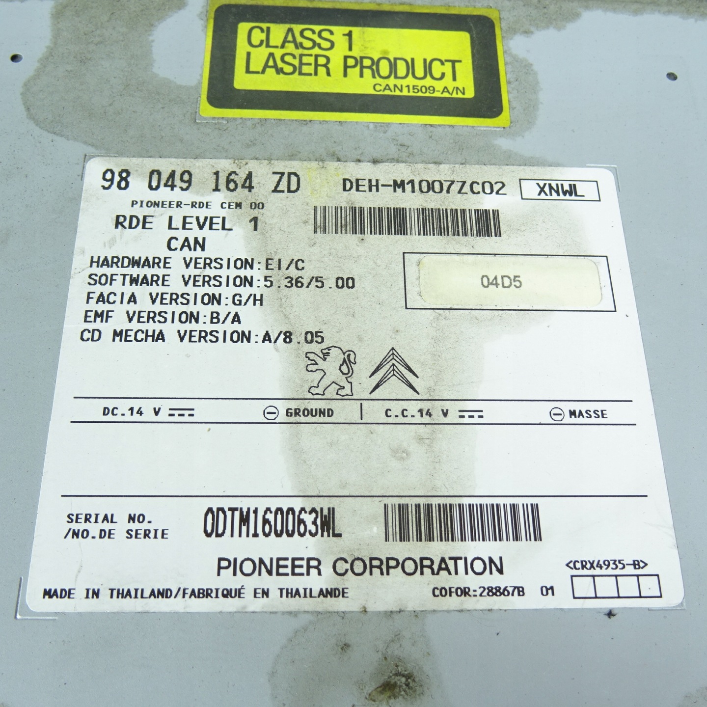 CITROEN C-ELYSEE II RADIO 98049164ZD