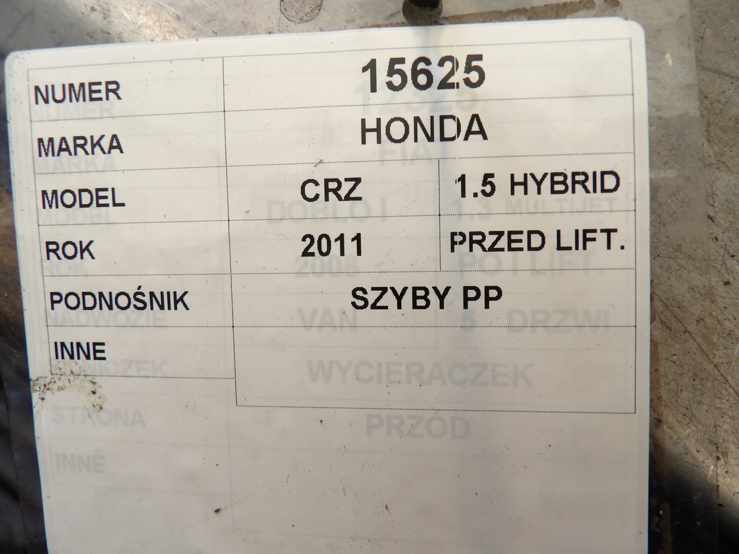 Honda CR-Z window regulator right front