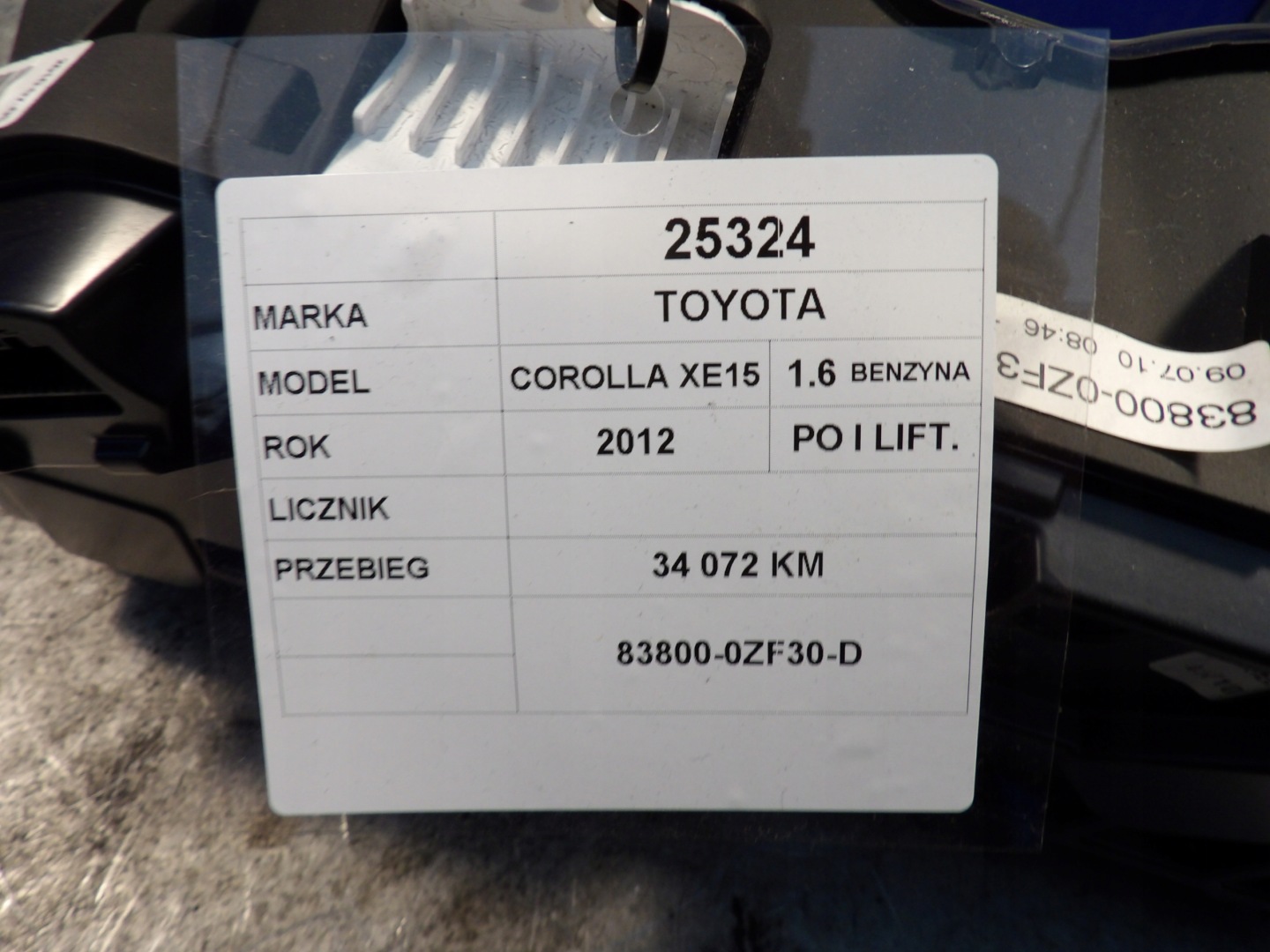 Toyota Corolla E15 dials, liczniki 83800-0ZF30-D