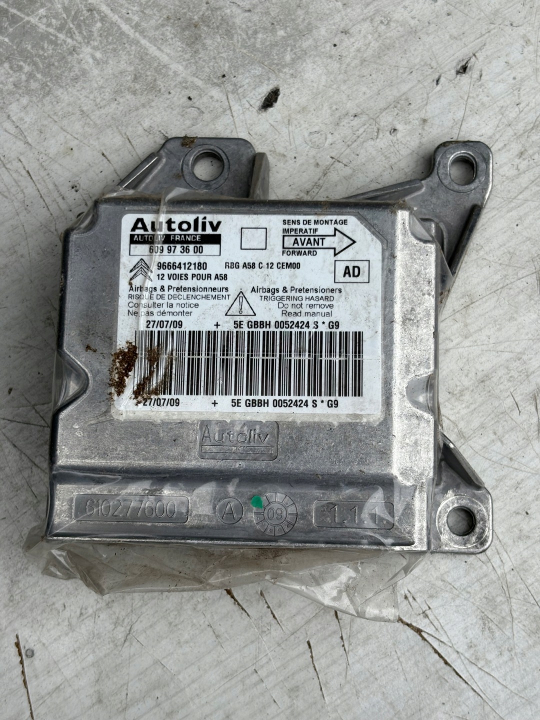 9666412180 modulo airbag Sensor Citroen C3 Picasso